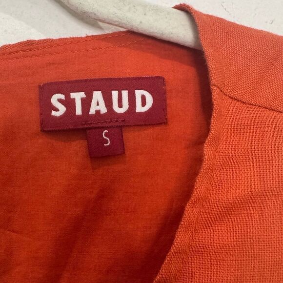 Staud Epona Cut-Out Linen Mini Dress in Burnt Orange - Picture 8 of 10